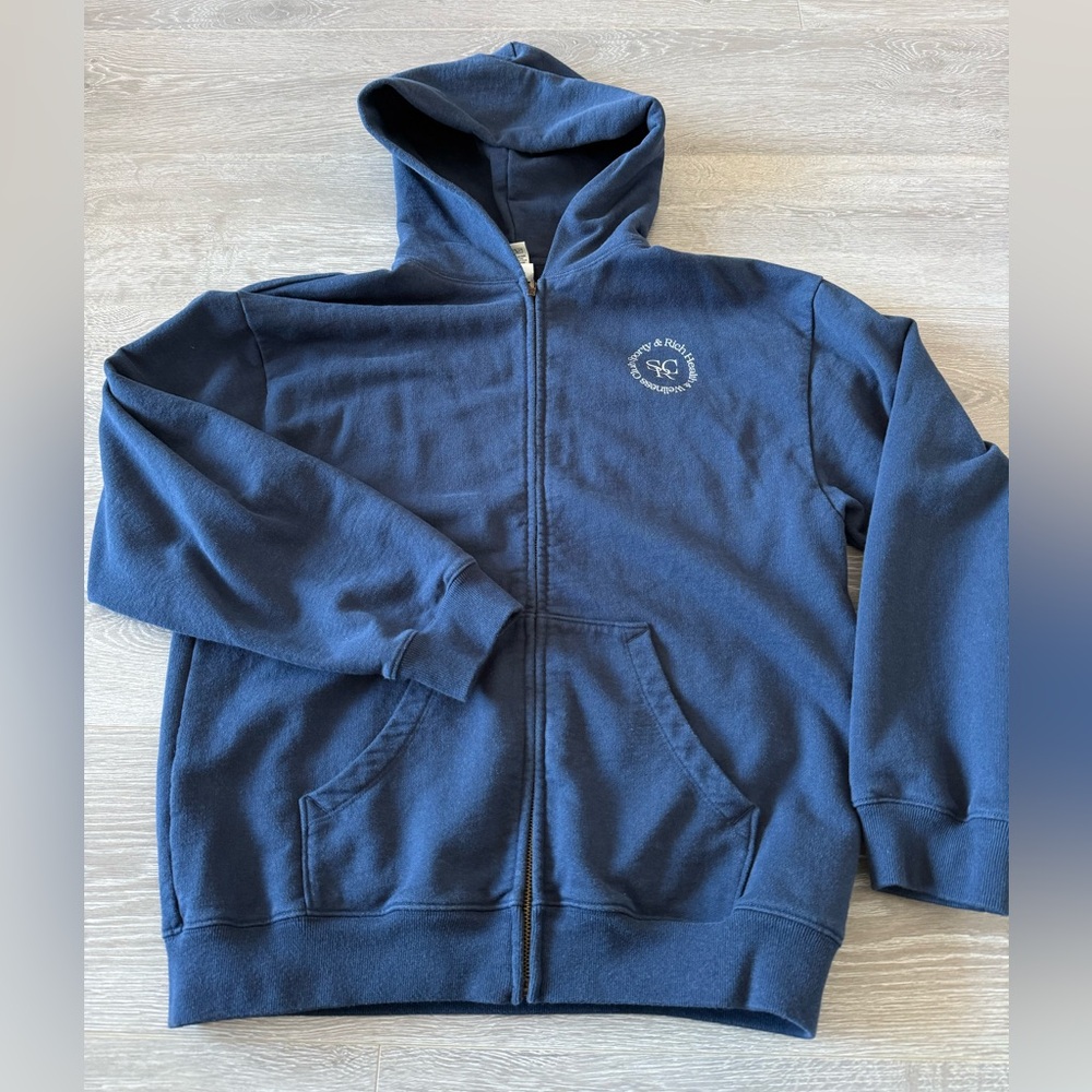 Sporty & Rich Navy Blue Zip-Up Hoodie
